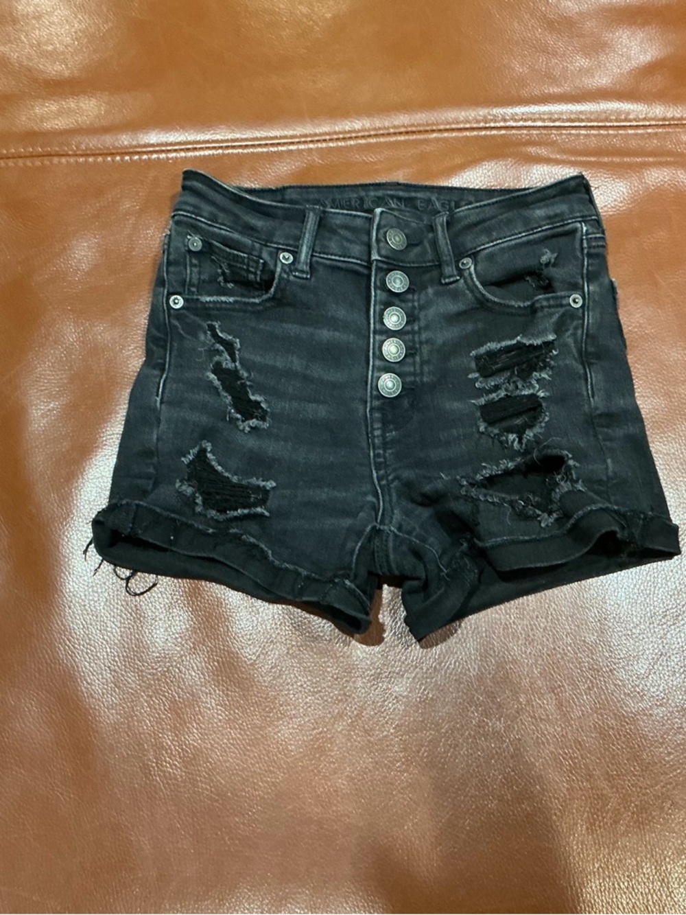 American Eagle Outfitters Black Distressed High-Rise Denim Shorts NE(x)T level s
